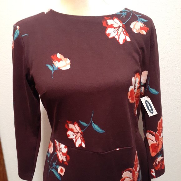 OLD NAVY Floral Brown Burgundy Floral Sheath Style Dress - Size Medium - Picture 2 of 6